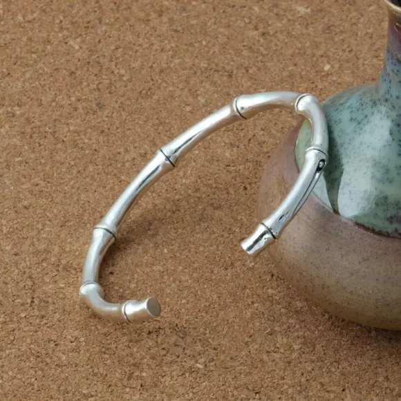 MEN | NEW Small Solid Bamboo S925 Adjustable Cuff Bracelet - Picture 11 of 16